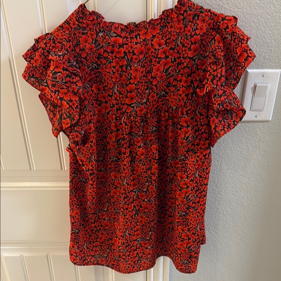 Floral Ruffle Sleeve Top - Red - Picture 2 of 6